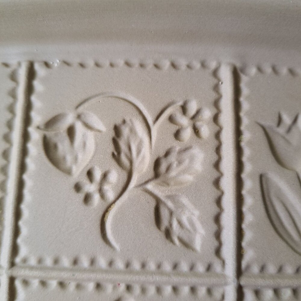 Brown Bag Cookie Art 1983 Hill Design Stoneware Mold 9 Florals Handles 8" Square - Picture 3 of 14